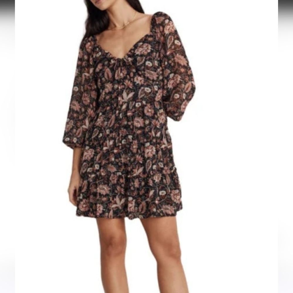 Madewell Black Floral Dress with Pink, Metallic and Cream Accents